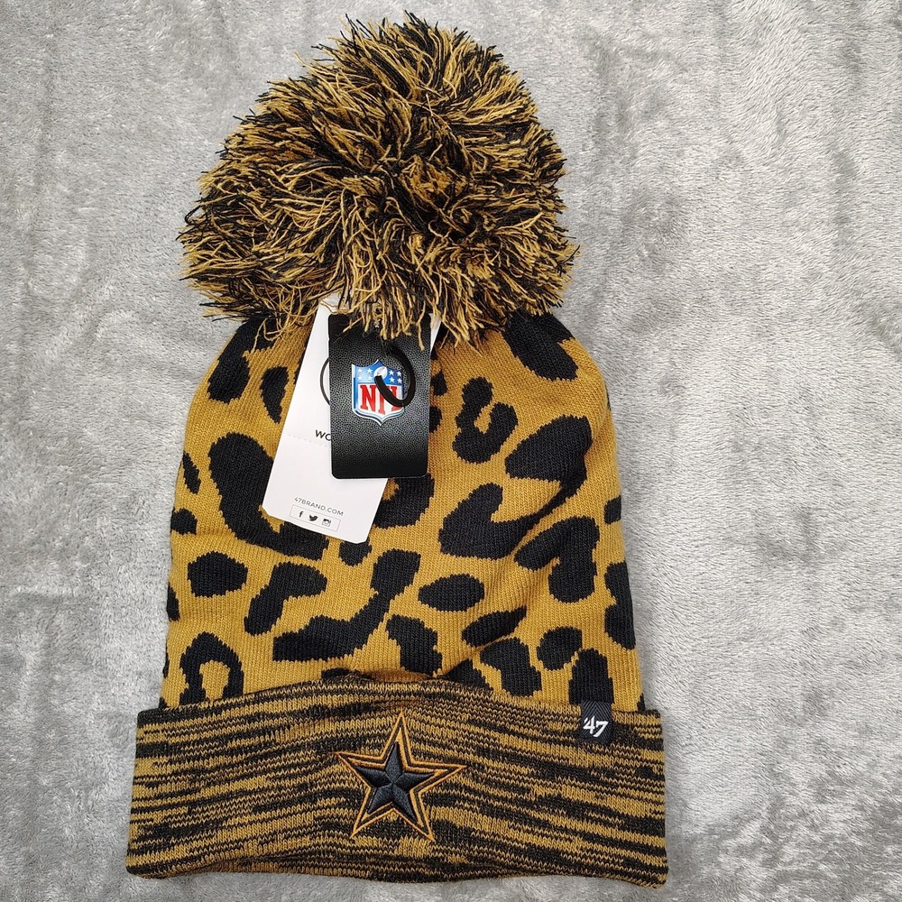 '47 Brand Dallas Cowboys NFL Rosette Leopard Camo Knit Cuffed Beanie Pom Cap Hat